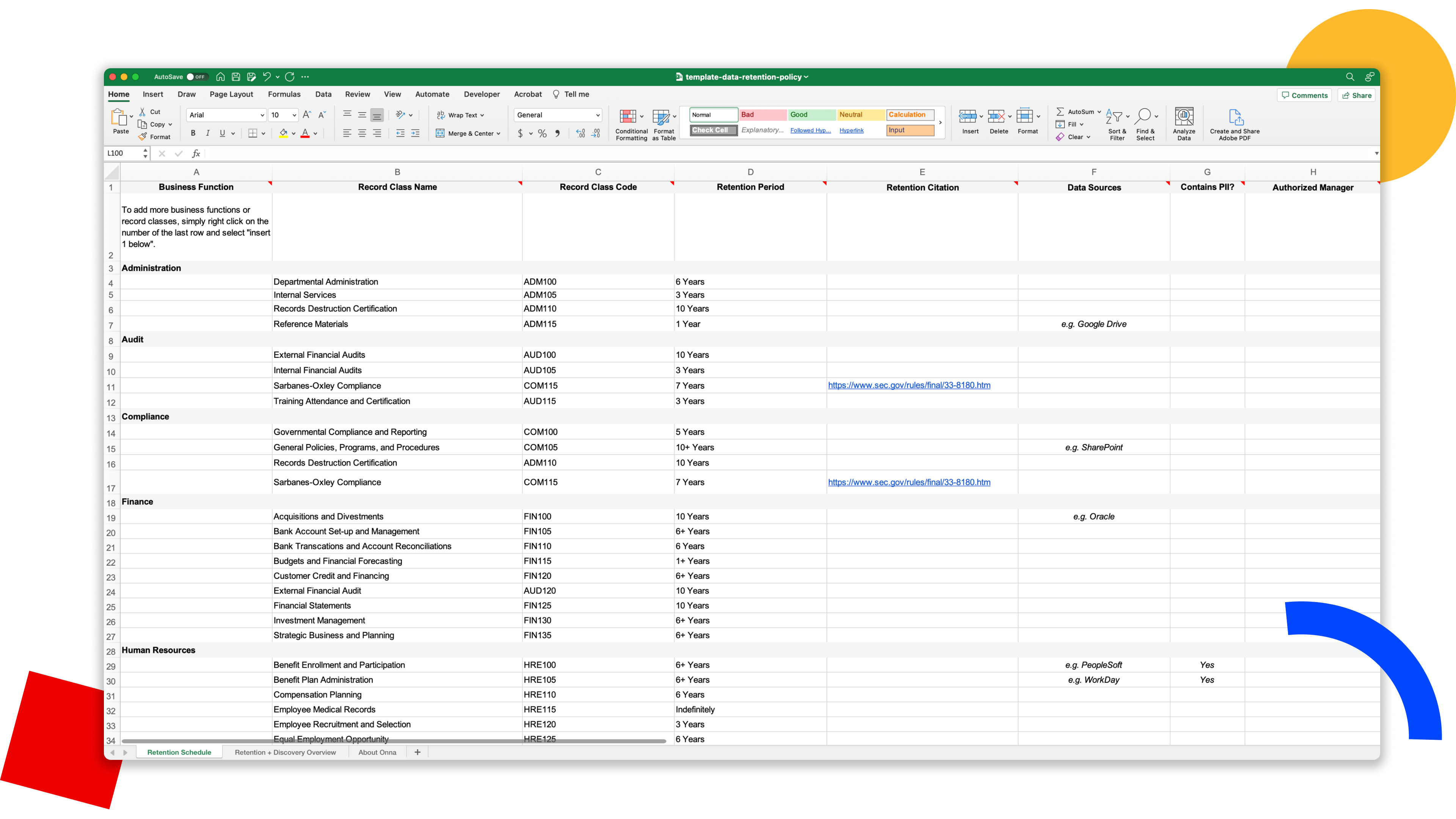 Free Data Retention Template – Onna